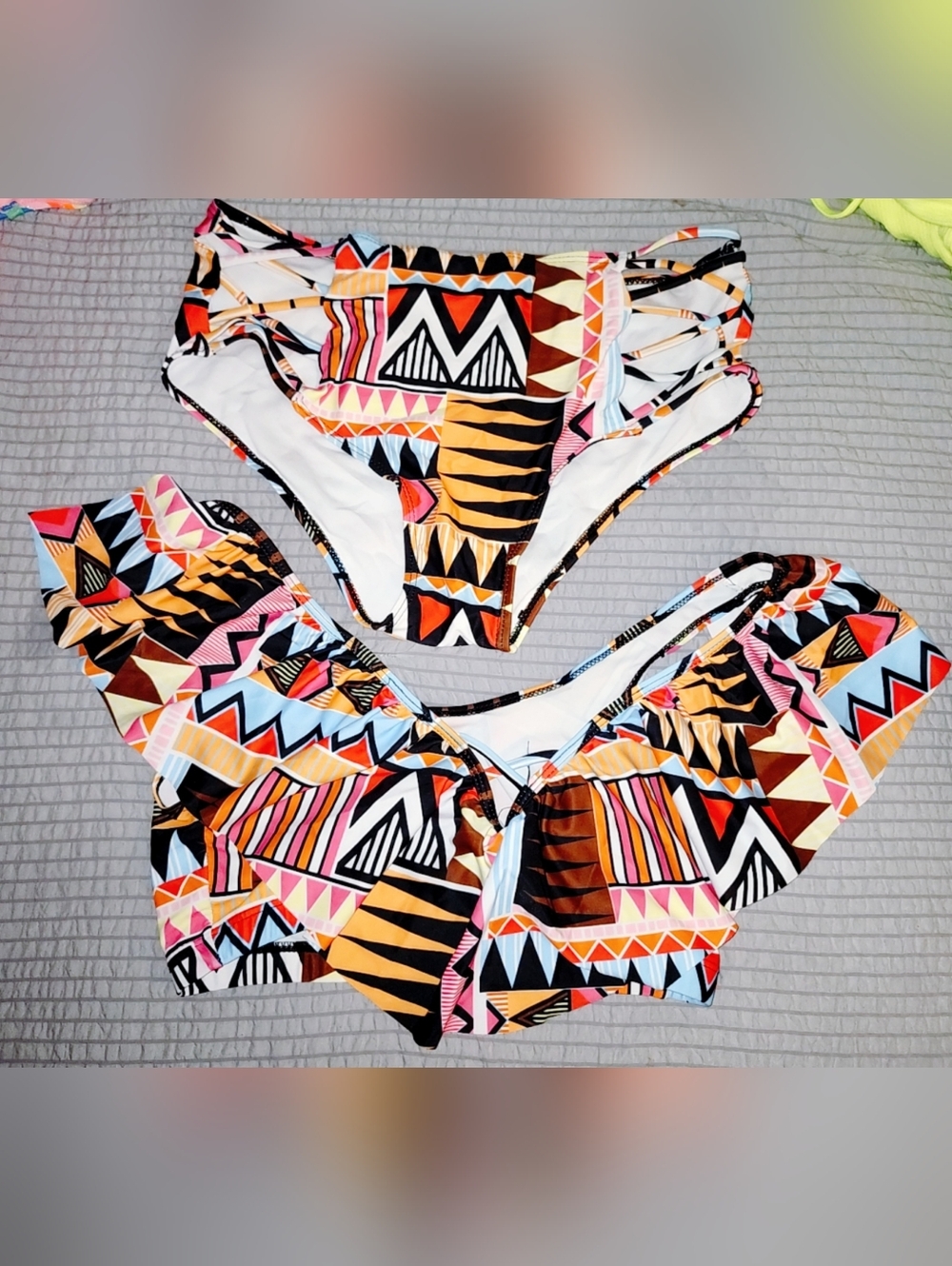 Geometric Print Bikini Set - Multicolor Tribal Pattern
